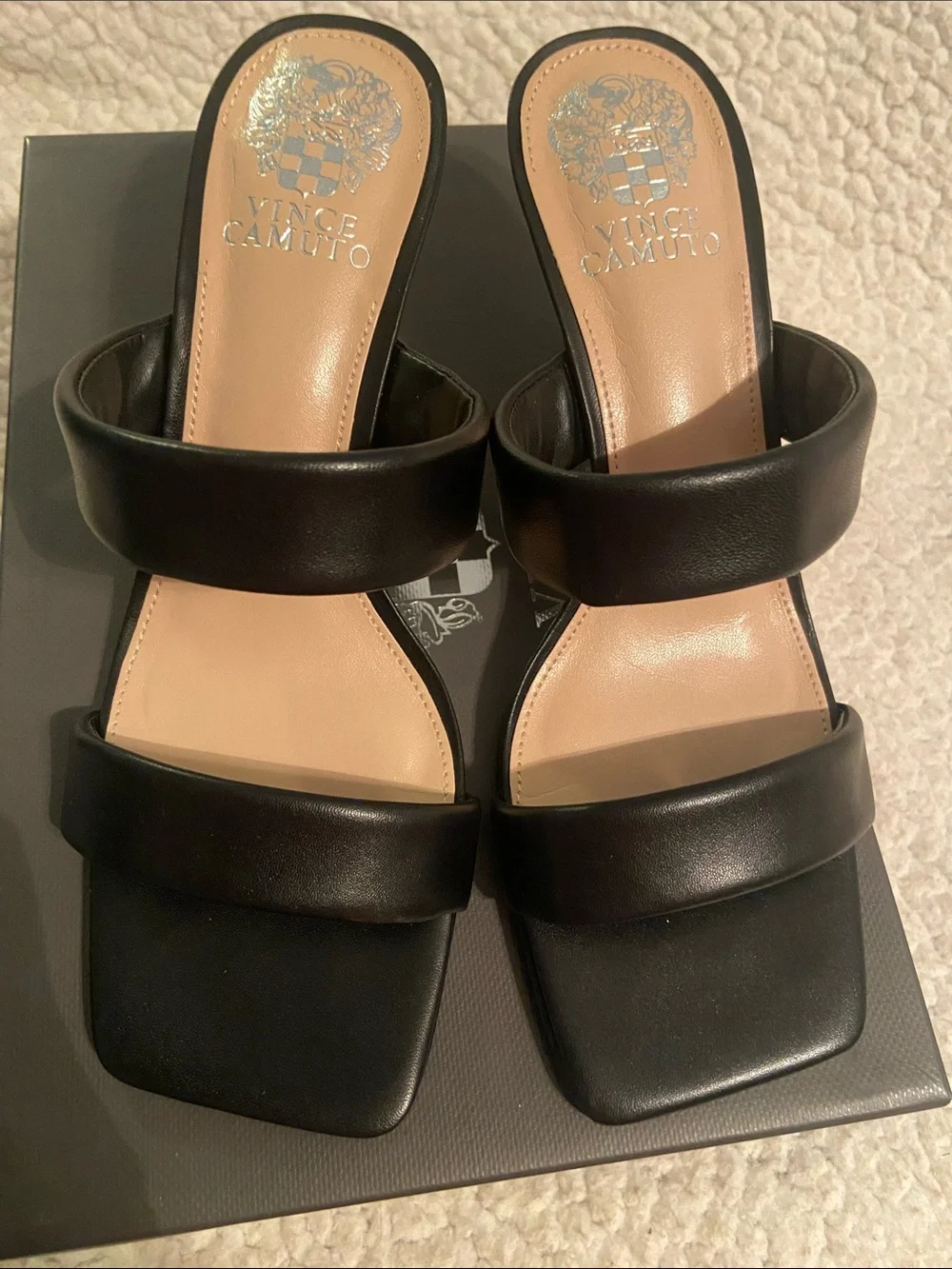 Vince Camuto Black Double-Strap Mid Heel Sandals